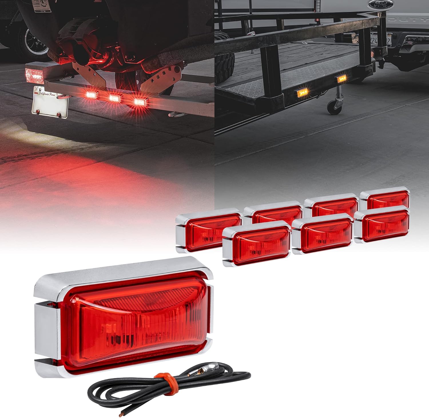 TRUE MODS 8pc 2.5" 2.5" Red LED Trailer Marker Light w/Chrome Bezel [DOT FMVSS 108] [SAE P2PC] [Surface Mount] [Waterproof IP67] Side Marker Lights for Trailer Truck