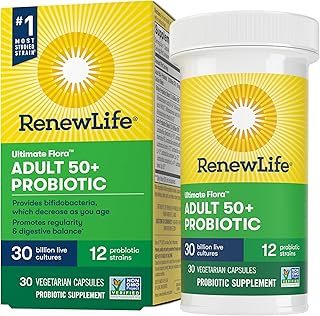 Renew Life Adult Probiotics 50+, 30 Billion CFU Guaranteed, Probiotic Supplement for Digestive & Immune Health, Shelf Stable, Gluten Free, Extra Care, For Men & Women, 30 Capsules