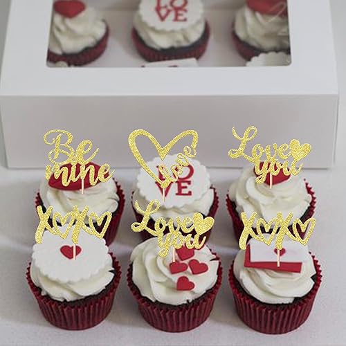 Miniatura 3 de Paquete de 36 adornos para magdalenas con purpurina Love You XOXO para magdalenas labios dulce corazón de amor para el día de Galentine boda fiesta