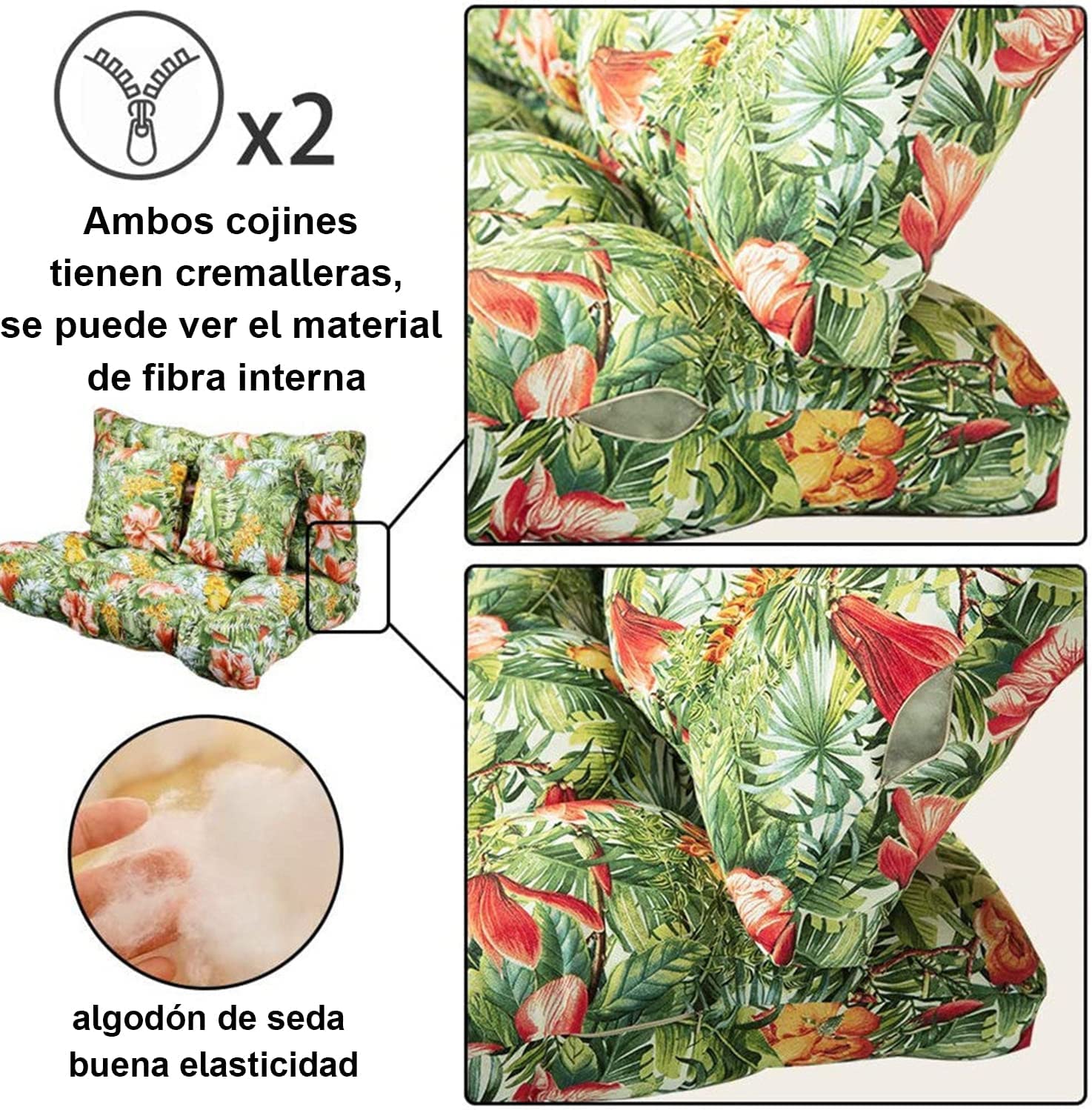 BESCH Cojines para Palets de Fibra Conjunto 4 Piezas - 1 Asiento + 1 Respaldo + 2 Cojines - Juego de Cojín Respaldo para Pales Acolchados para Jardín, Terraza