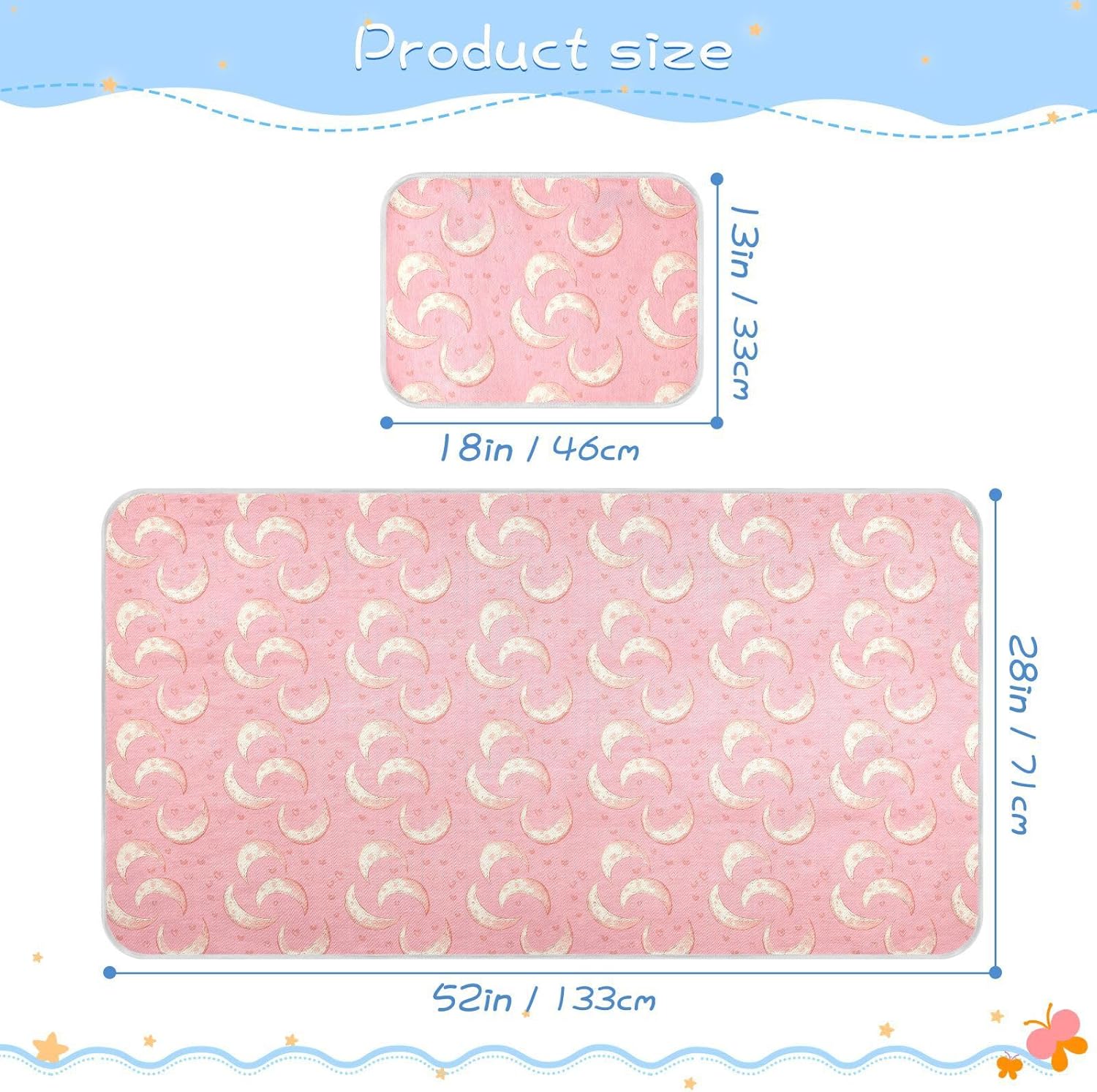 Cooling Baby Waterproof Crib Mattress Cover 28" x 52" Breathable Moon Vintage Valentines Mattress Protector Pads for Baby&Toddler