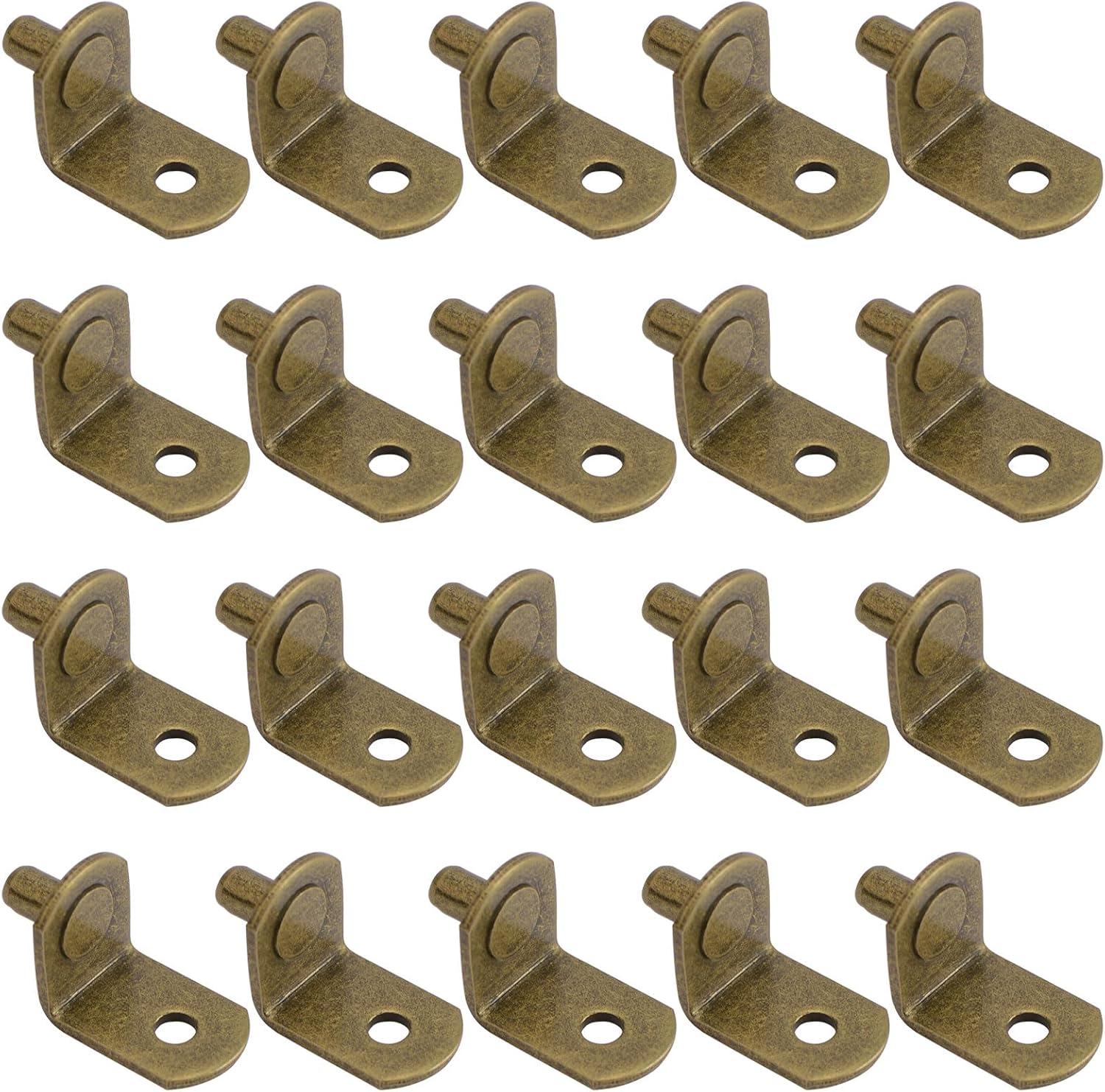 INCREWAY Shelf Support, 50 Pack 5mm L-Shaped Support Metal Bracket Style Shelf Pegs Pins with Hole for Furniture Cabinet Kitchen Bookcase - Antique Brass(5 x 8mm)