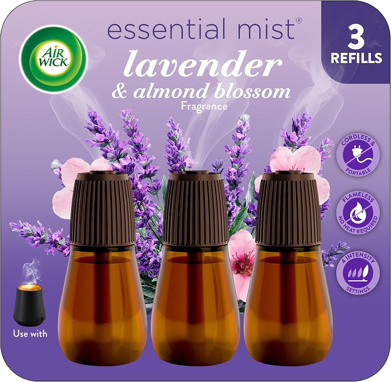 Recambio Air Wick Essential Mist, Difusor de aceites esenciales, Lavanda y flor de almendro, 3 ct, Ambientador, Difusor de aroma