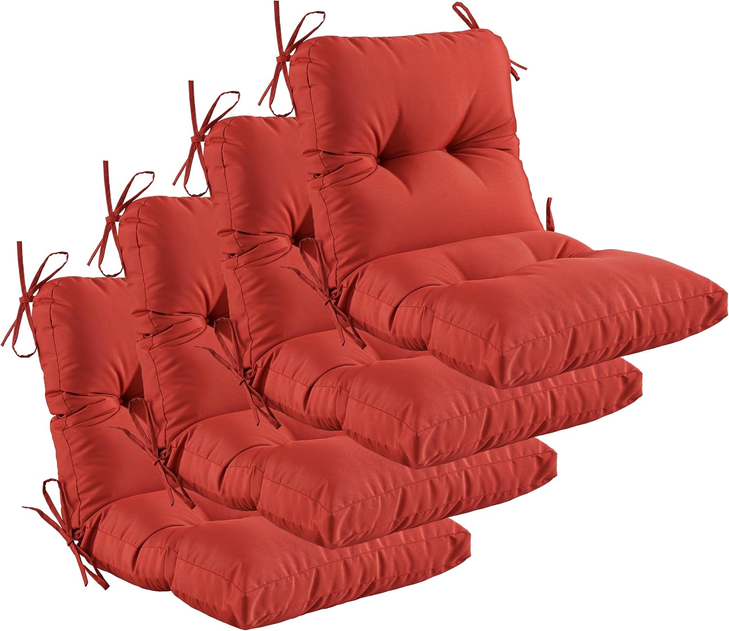 Outdoor Indoor Seat Back Chair Cushions Set of 4,Waterproof Tufted Lawn Dining Chair Cushions for Patio Furniture with Ties,42x21 Inch, Red