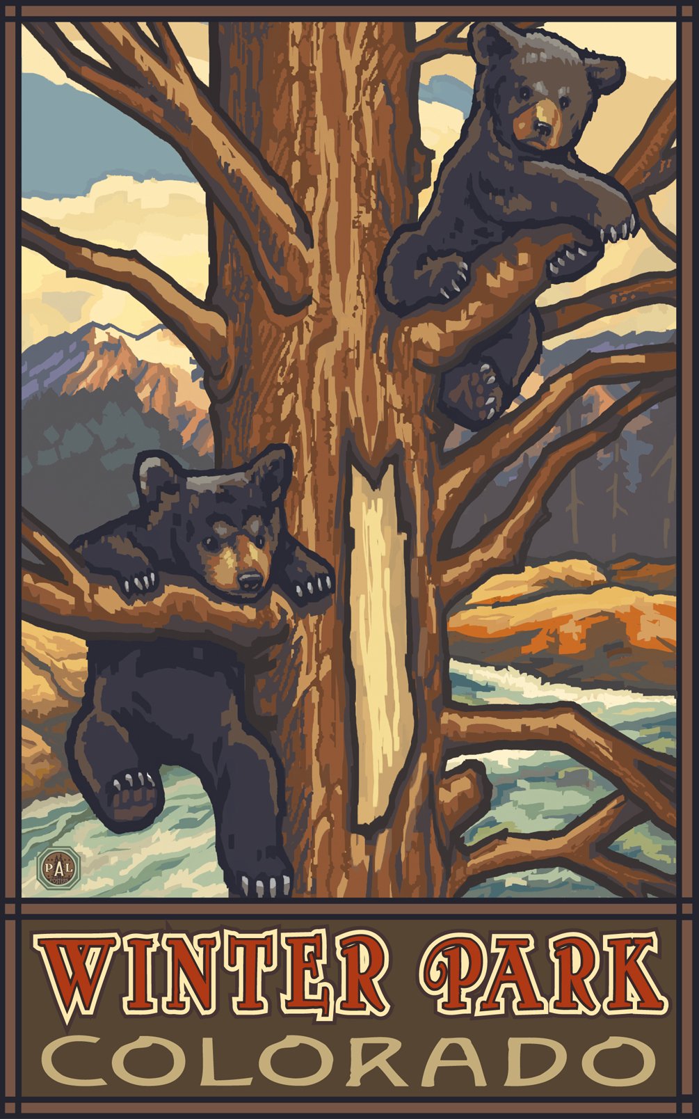 Northwest Art Mall TBC-Winter Park Colorado Two Bear Cubs Wall Art Print by Paul A Lanquist, 11 by 17-Inch