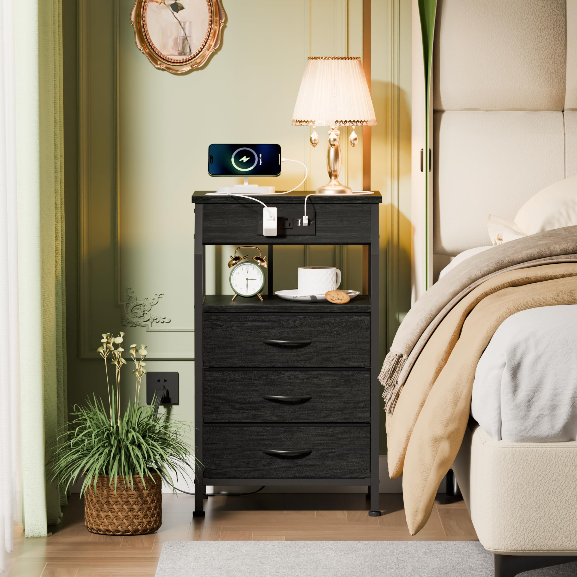 Amazon.com: Furnulem Dresser and Night Stand Sets, Tall Black Dresser for  Bedroom + Night Stand with Charging Station : Home & Kitchen
