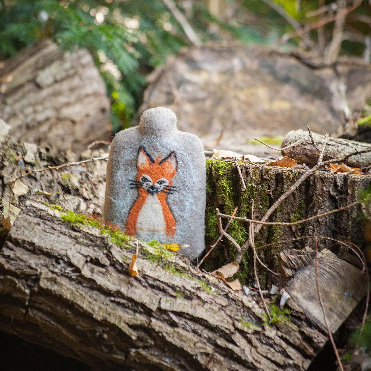 Hugo Frosch Öko-Wärmflasche Kinder 0,8 l mit Merino-Filzbezug Fuchs Grau