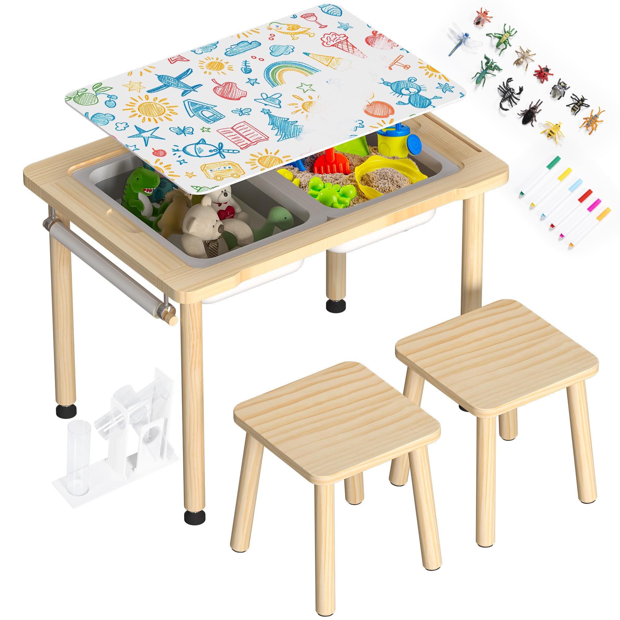 BRINJOY Sensory Table for Toddlers with 2 Stools &amp; Storage Bins
