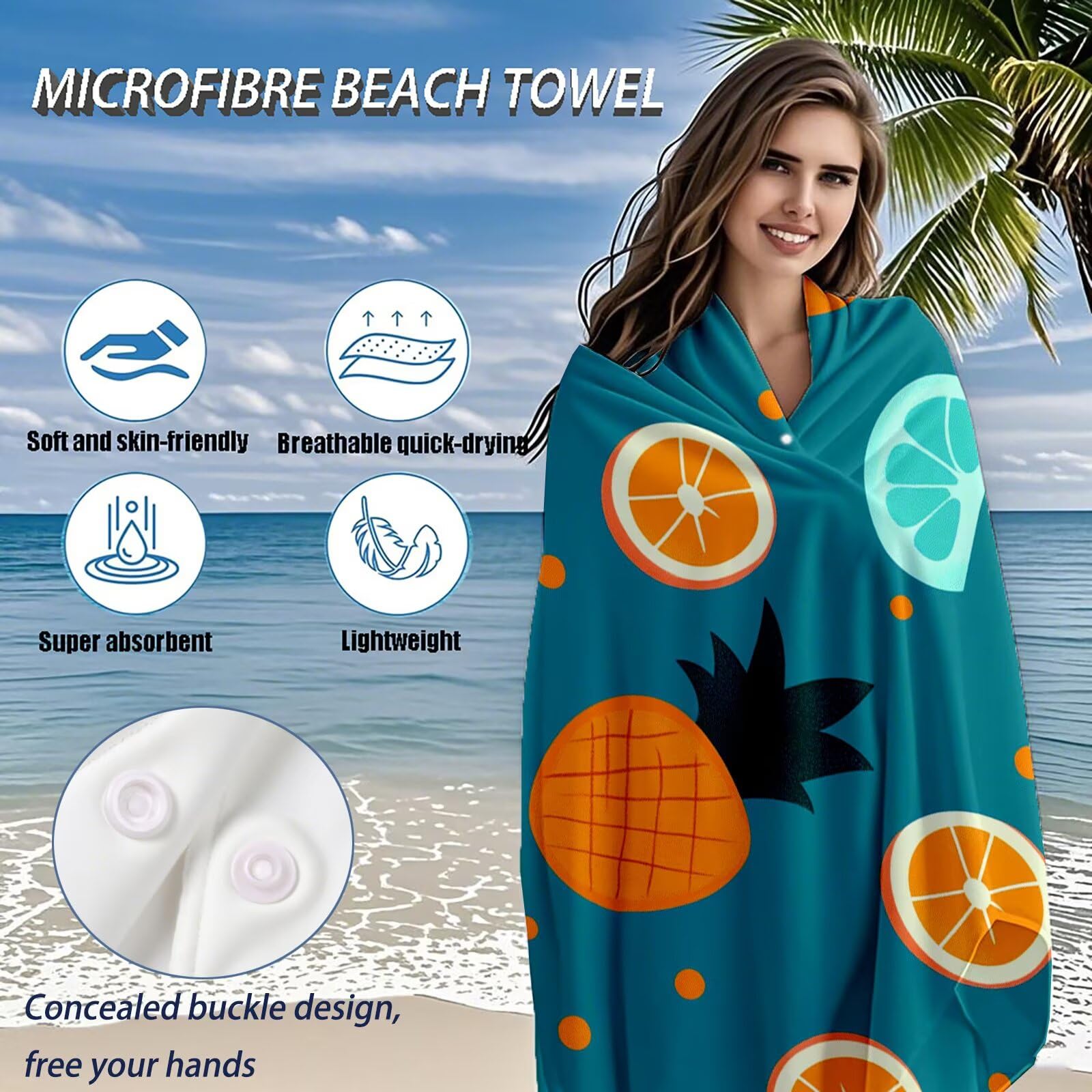 Toallas de Playa Microfibra Piña Toalla Playa Grande 100x180 cm Mujer Hombre Secado Rápido Absorbente Toallas Gimnasio Suave Sin Arena Ligera Toalla Microfibra para Playas Piscina Viajes Camping Q-549