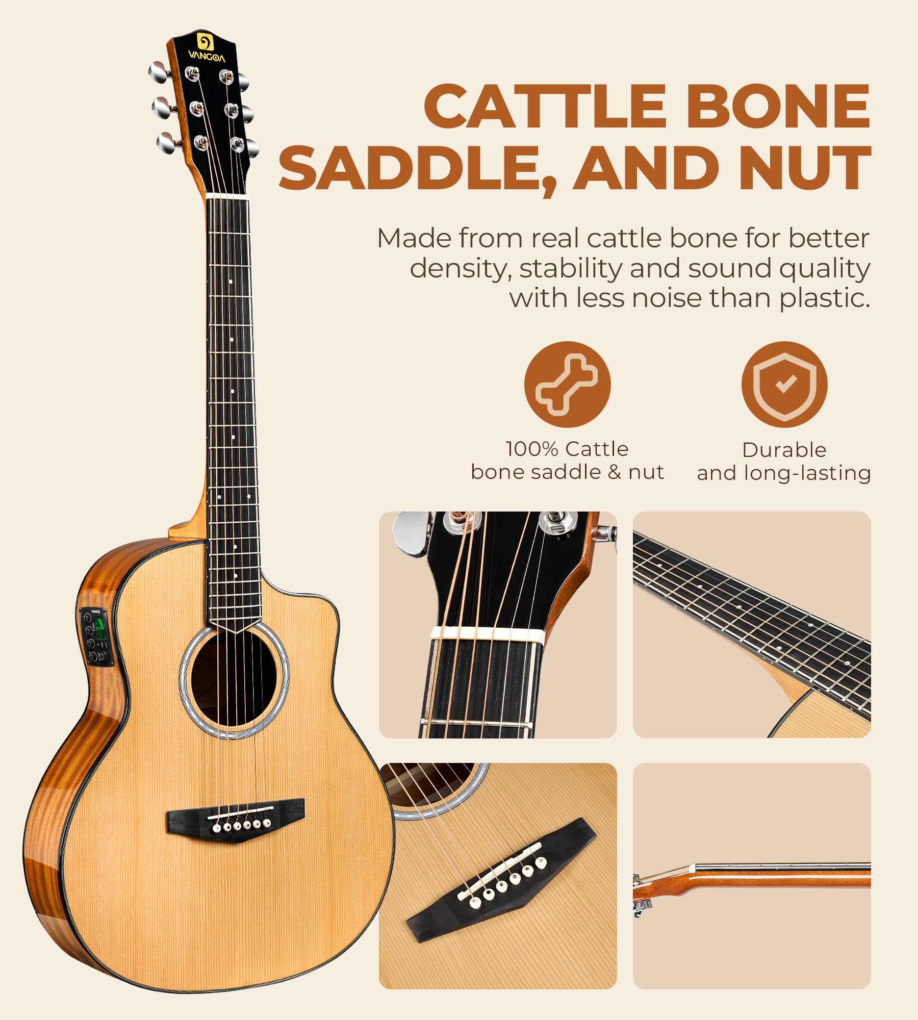 Vangoa Akustik-E-Gitarre, 91,4 cm, 3/4-Größe, Cutaway-Gitarre, Set mit Gigbag für Kinder und Anfänger, natürliche Zedernholz-Oberseite