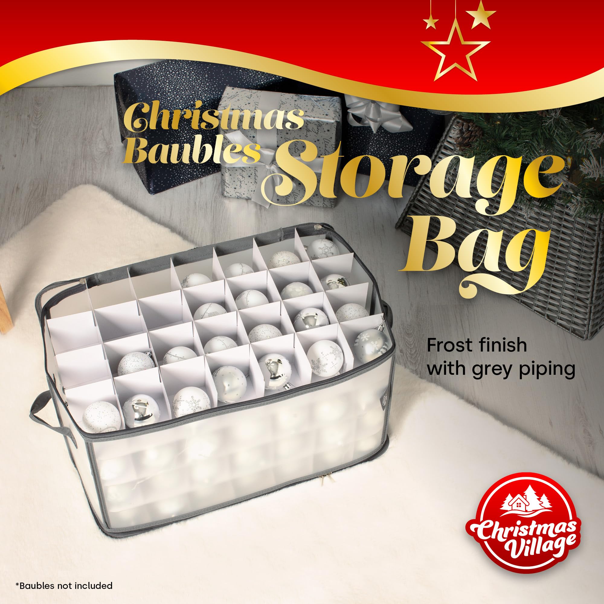 Christmas Village Christmas Tree Bauble and Decoration Storage Cube Bag Holder with Dividers for 112 Xmas Ornaments - Image 2