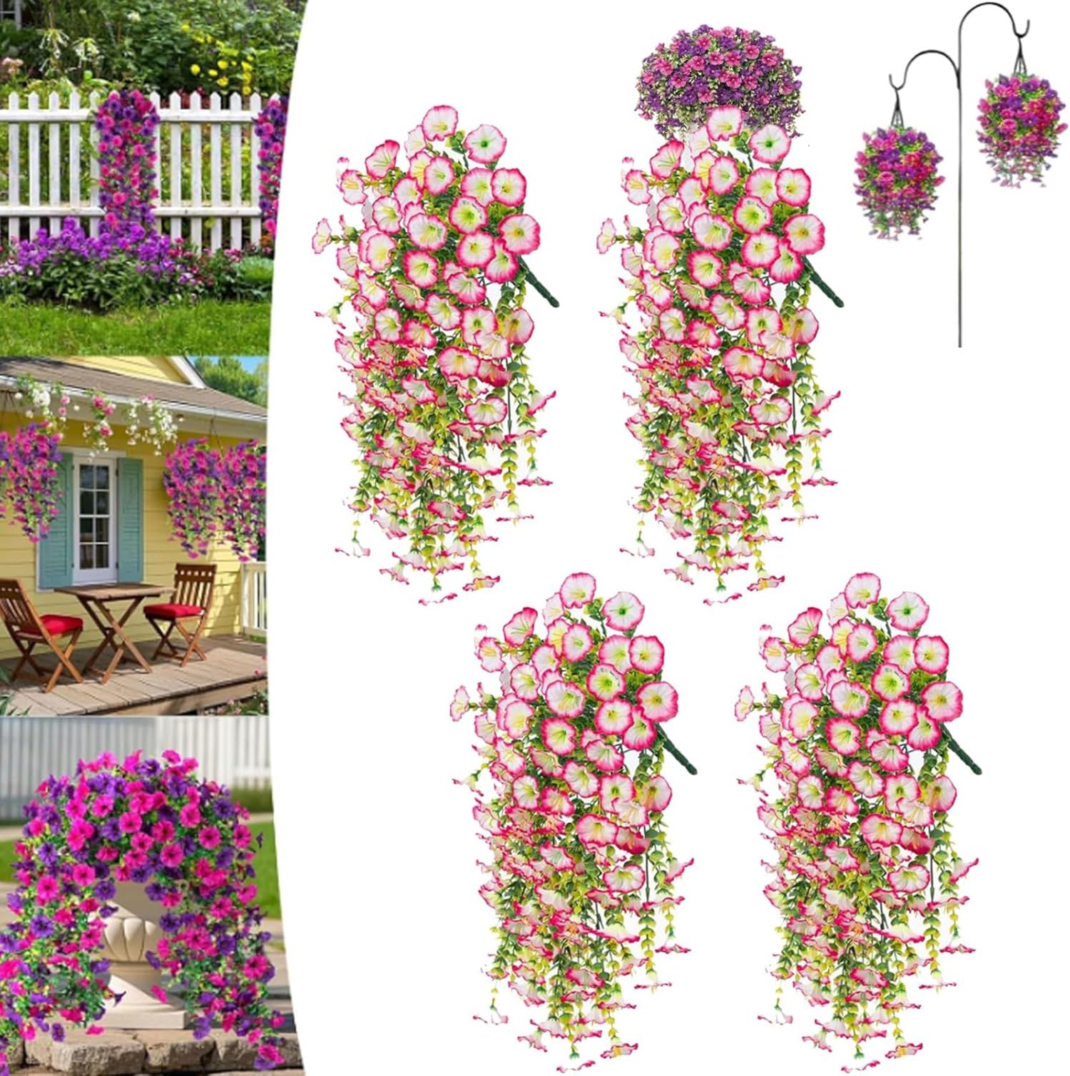DAO-UPPSE Fade-Resistant Hanging Artificial Silk Morning Glory Vine, With Eucalyptus Leaves For Outdoor Porch Decor(Pink)
