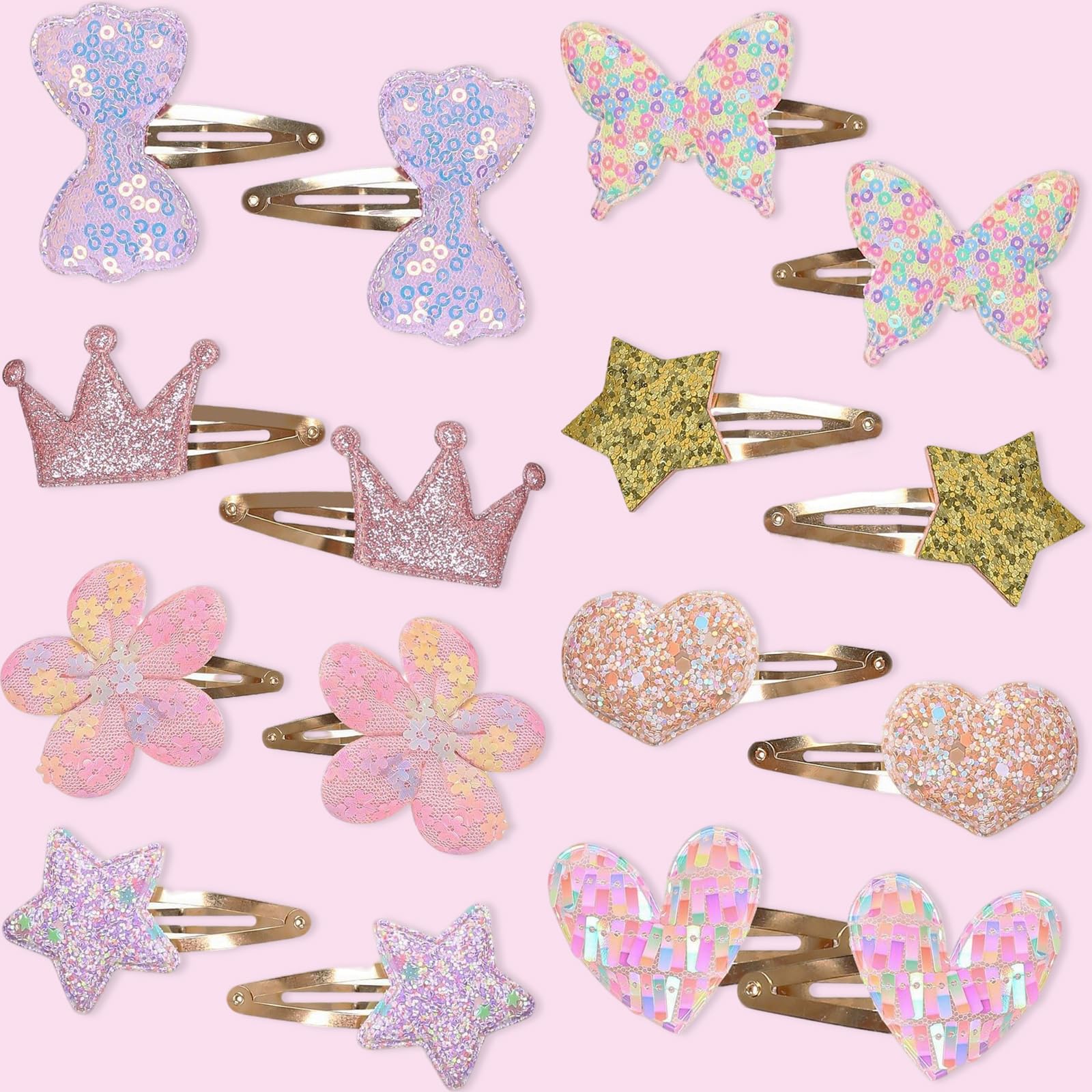 Pinzas para el cabello para niñas, 16 unidades, lindos pasadores de pelo para niños, corazón, mariposa, flor, estrella, corona, accesorios para el cabello para niñas