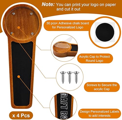 Miniatura 4 de 4 unidades de mango de madera para tocador de cerveza para Kegerator con logotipo intercambiable y 4 bolígrafos para bar, restaurante, boda,