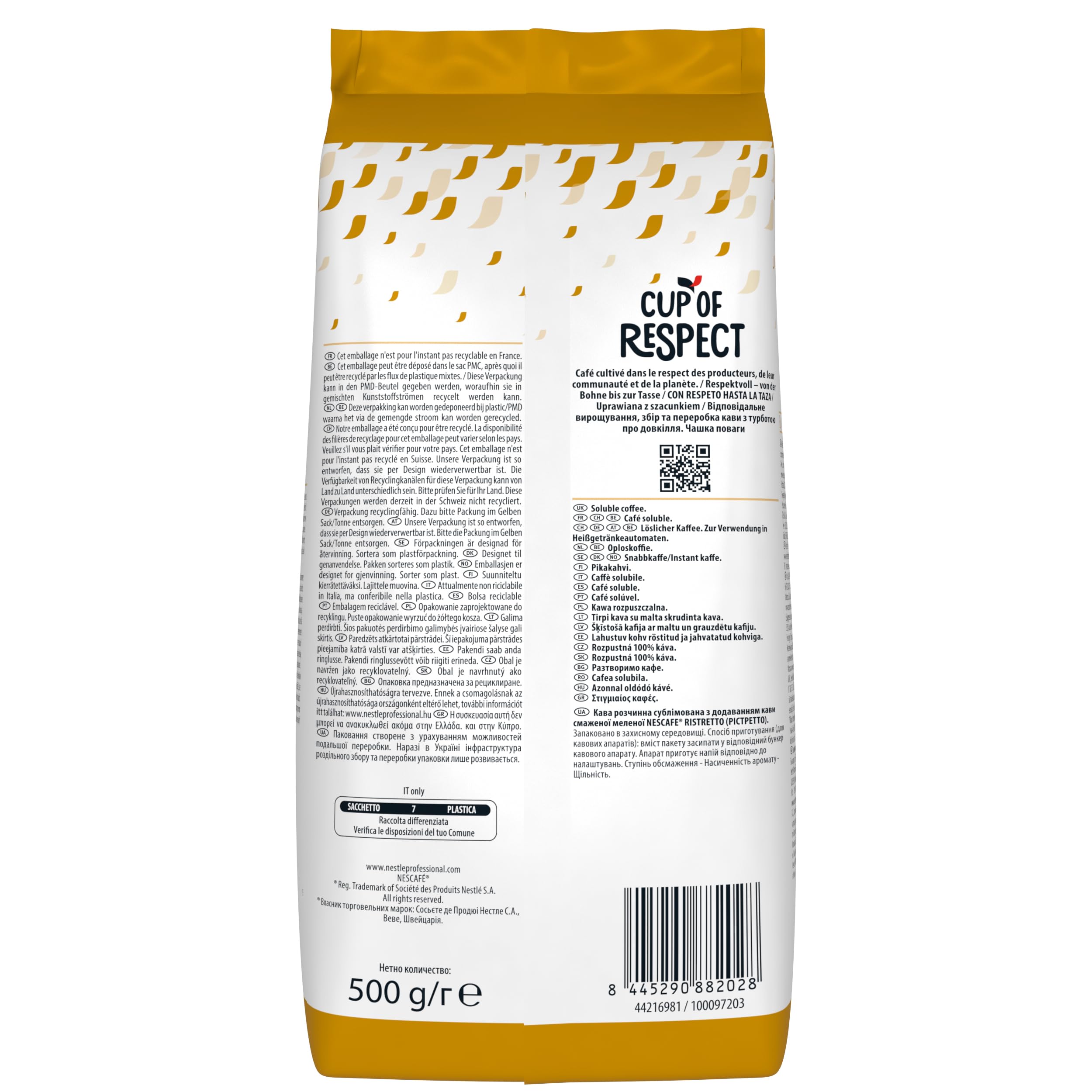 NESCAFÉ Ristretto – löslicher Kaffee überwiegend Arabica – in Pulver – Fruchtige und Röstnoten – 100 % verantwortungsvollere Versorgung – 500 g Beutel