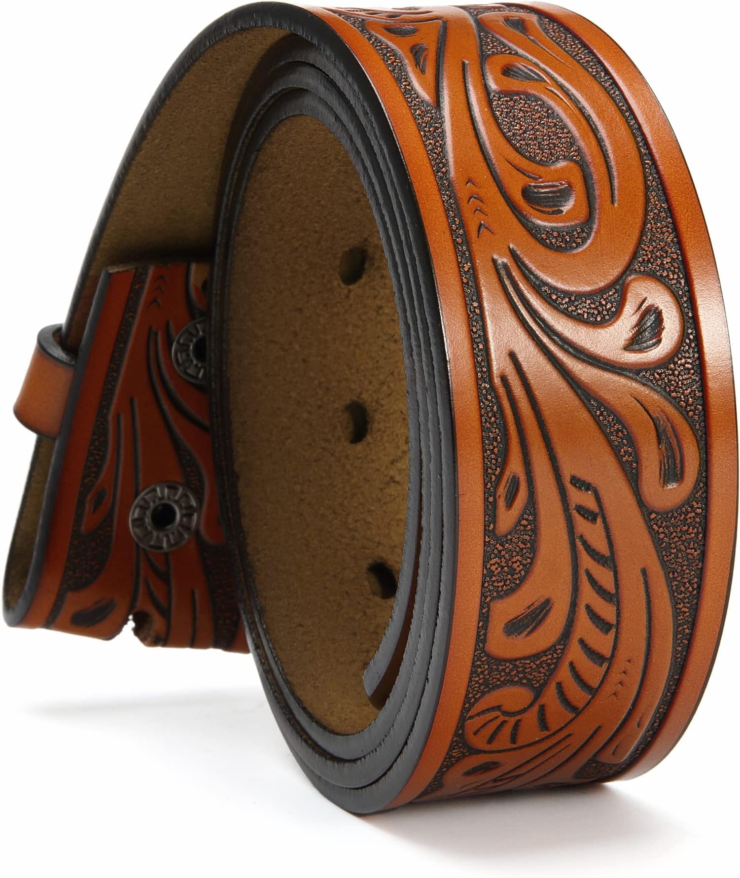 Western Belts for Men without Buckle - Cowboy Belt 1.5" Full Grain Leather Belt for Jeans - One Solid Piece Leather