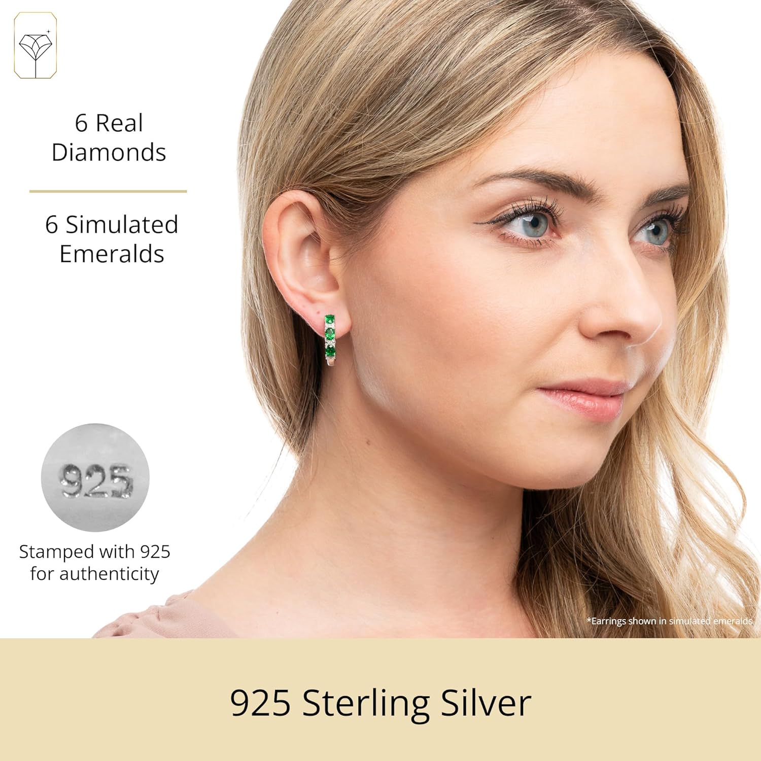 925 Sterling Silver Diamond Gemstone Hoop Earrings | Birthstone Round Hoop Earrings for Women with Real Diamonds | Hypoallergenic 20MM Sapphire Ruby or Emerald Birthstone Earrings by MAX + STONE - Image 2