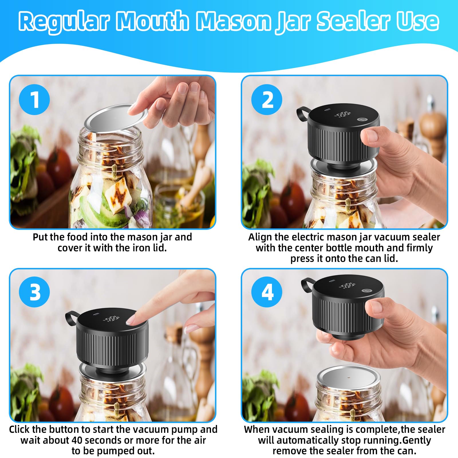 Kssvzz Vakuumierer für Einmachgläser, Elektrischer Mason Jar Verschließer Kit, Automatik-Stopp Vakuumiergerät für Langzeitlagerung mit LED Anzeige