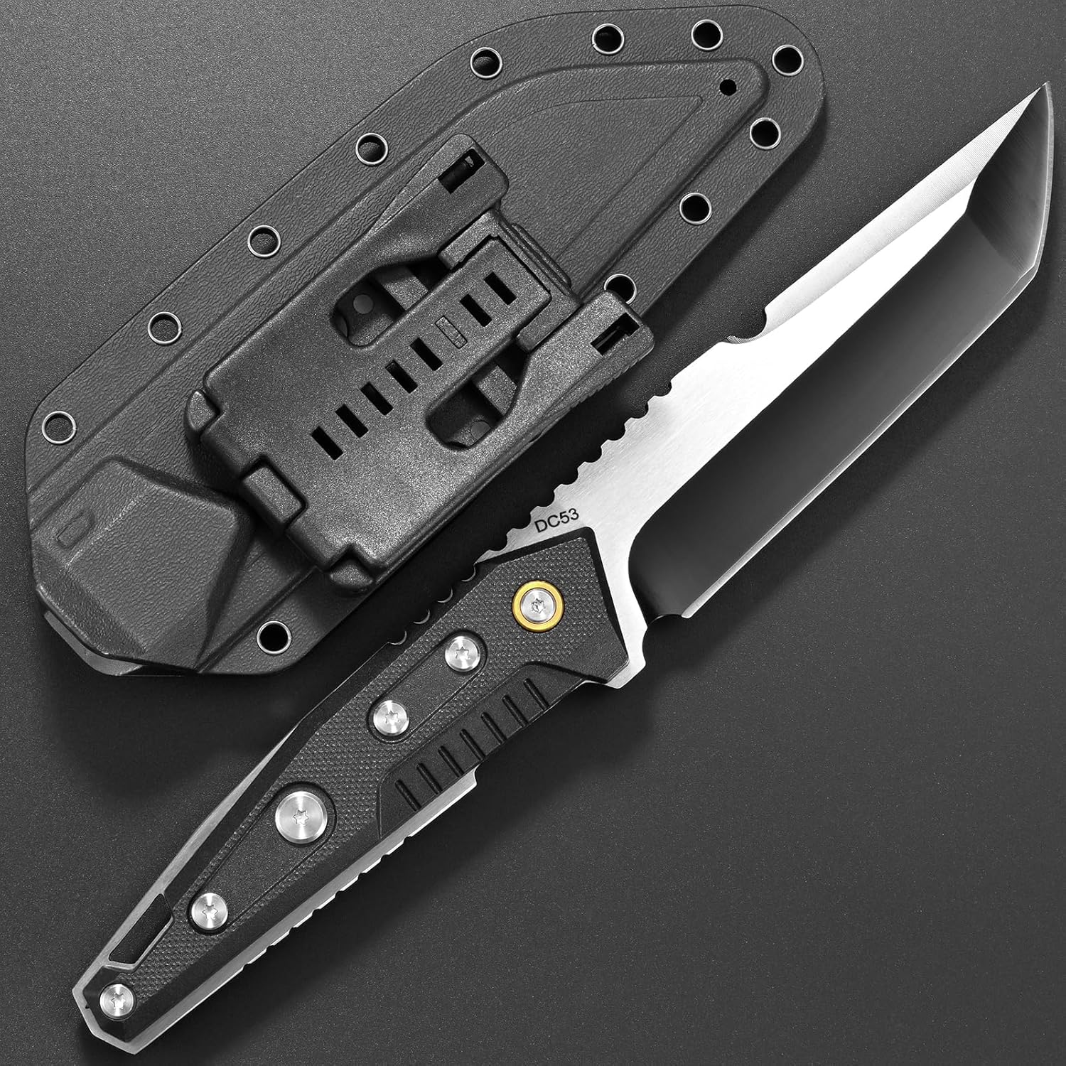 Gtkii GTK35 Fixed Blade Knife DC53 Steel Tanto Blade Full Tang Nylon Fiberglass Handle Compact EDC Fix Knifes for Outdoor Camping Adventure Survival