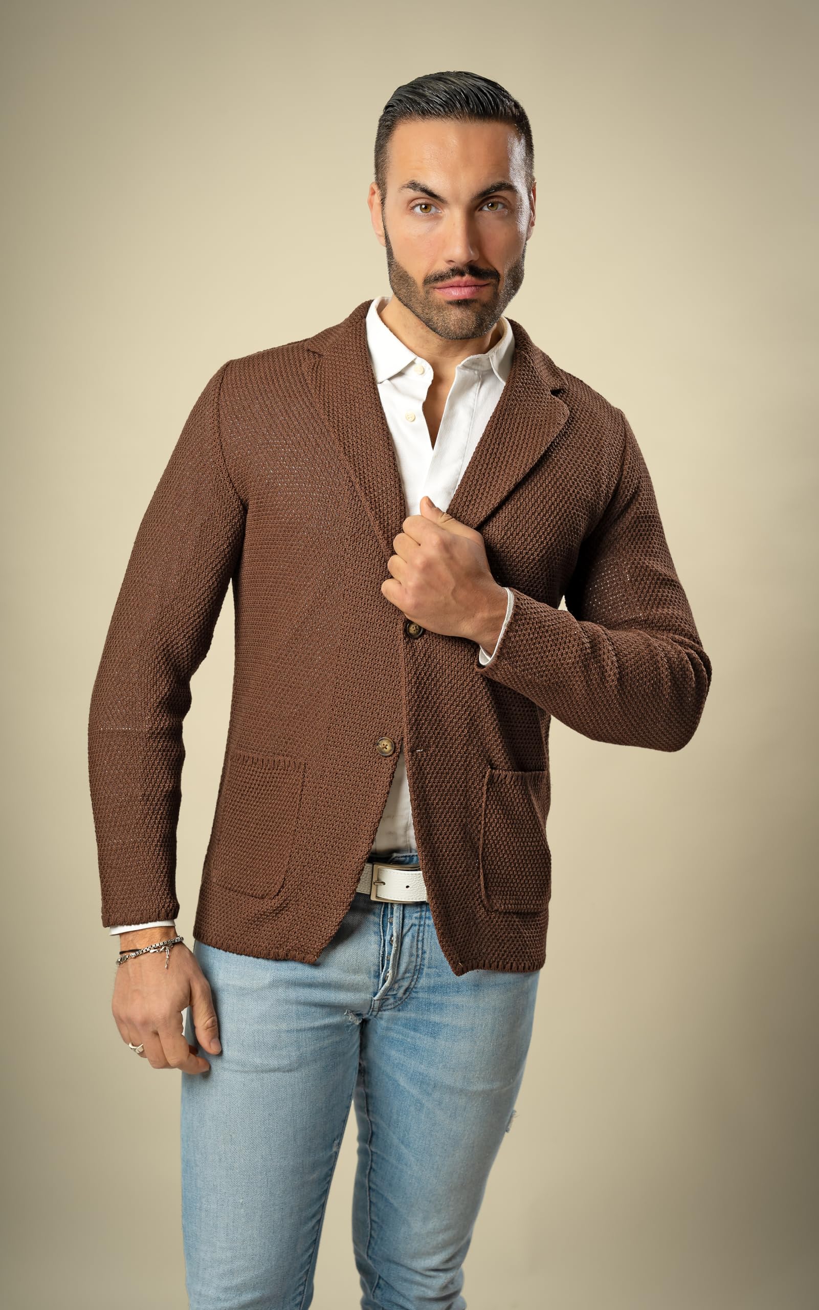 Blazer in Cotone, Giacca Jacket da Uomo Slim Fit - Punto Cucitura Chicco di Riso - Artigianale, Made in Italy - Casual, Classica Sportiva