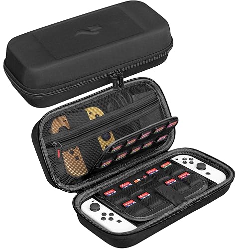 ButterFox Switch Carrying Case for Nintendo Switch OLED, Fits Charger, Joy Con Grip, 18 Games and Protective Case (Black)