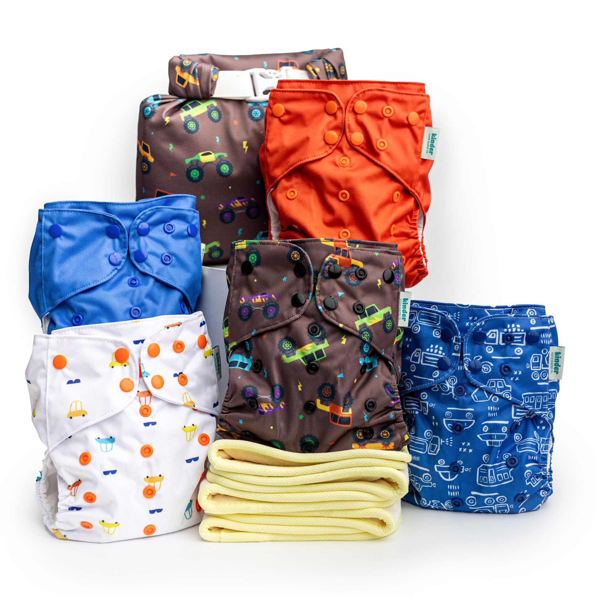 Kinder Cloth Diapers Set of 5 Reusable Baby Diapers Pocket Style Athletic Wicking Jersey, Bamboo Viscose Inserts, Wet Bag, Newborn to Potty Training 7