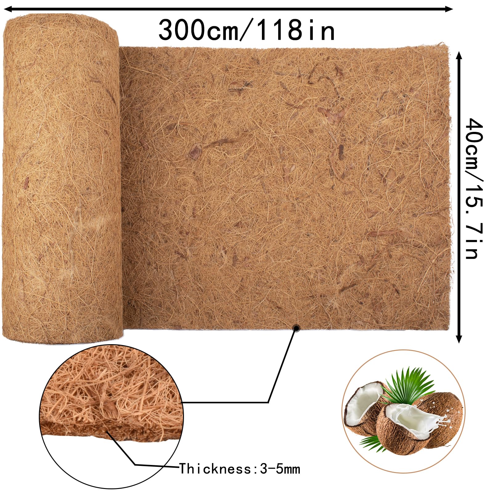 Doublure pour panier suspendu, Coconut Liner, 100% biologique Protection des plantes en hiver, Protection hivernale pour les plantes en pot, Tapis de désherbage en tissu (300cm*40cm/118" X 16")