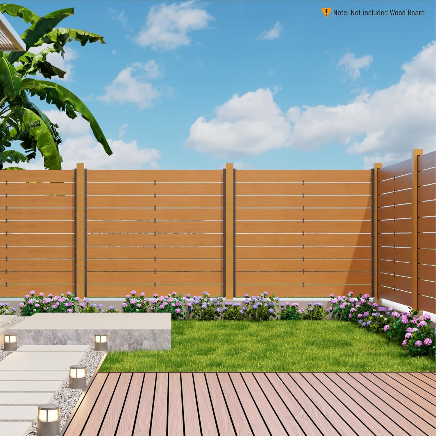 2Pack 5FT Metal Backyard Privacy Fence Panels Post Black