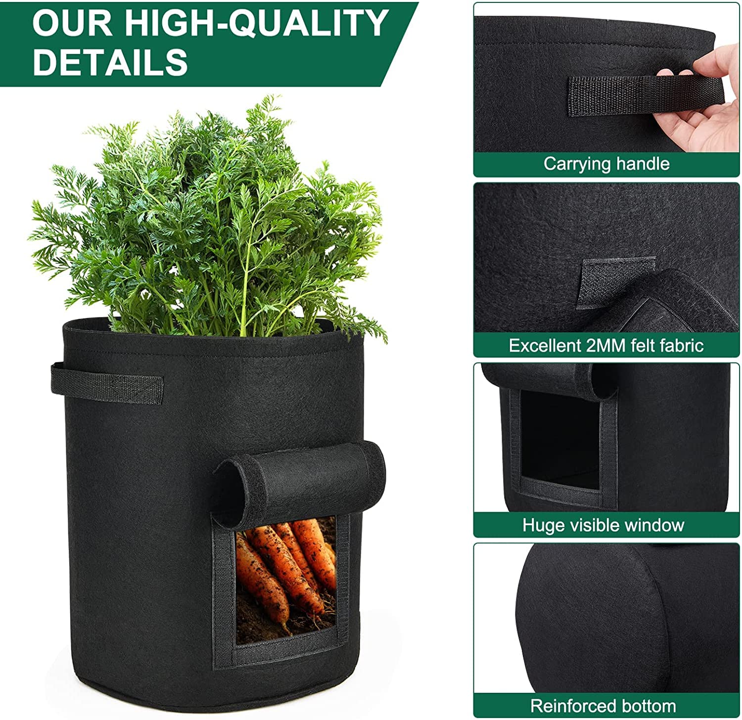 Bolsas de Cultivo de Papas, Paquete de 2 Bolsas de Cultivo de Tomates de 7 galones Macetas Bolsas de Plantas Bolsas de bandejas de Cultivo de Plantas con Ventana de Bucle y manijas de Correa