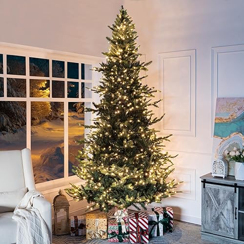 Miniatura 20 de Naomi Home Árbol de Navidad nórdico de 7.5 pies con luces, árbol de Navidad realista y encantador preiluminado con 1266 puntas de rama, 700 luces