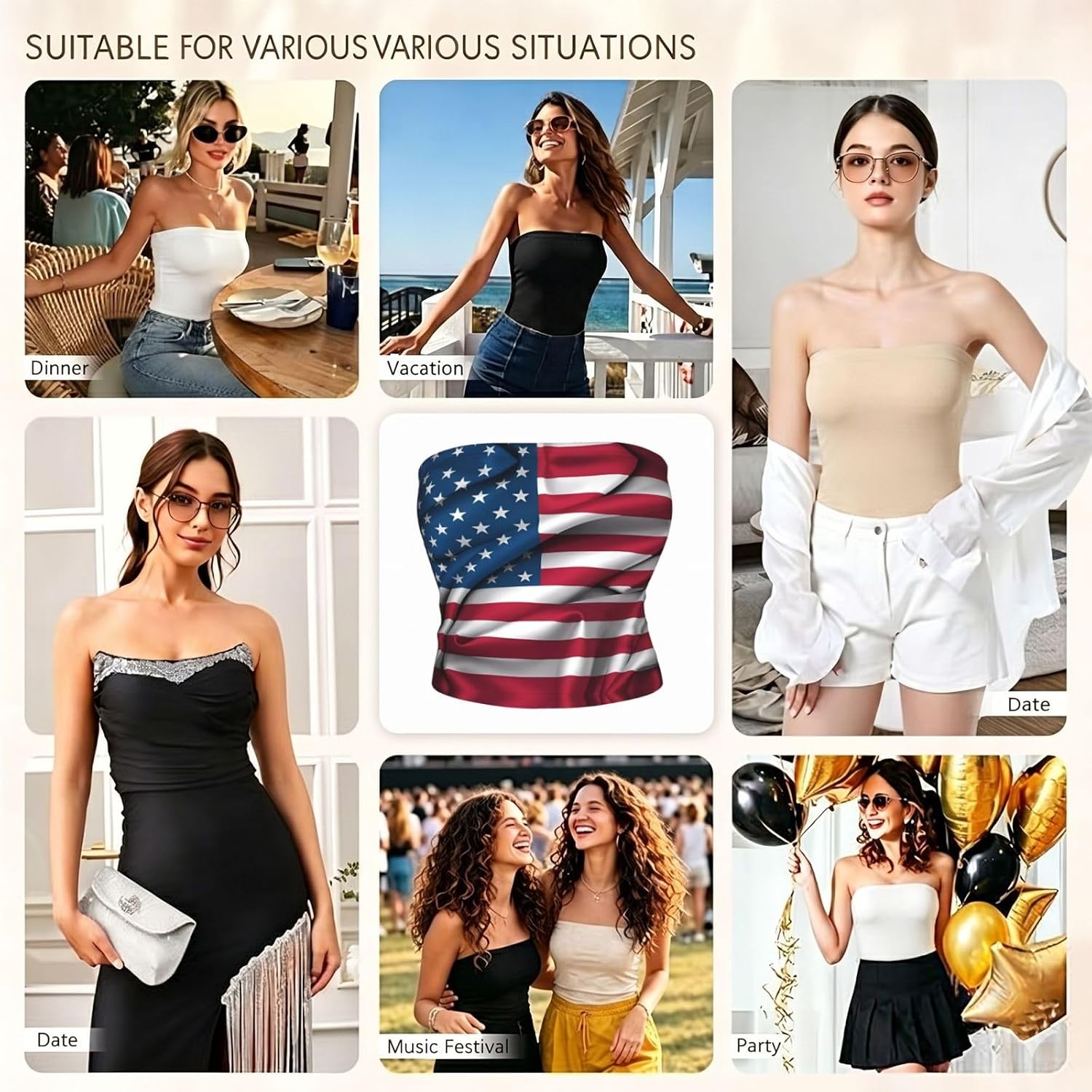 American Flag Women's Strapless Tank Top Soft Breathable Light Comfort for Everyday Outfits