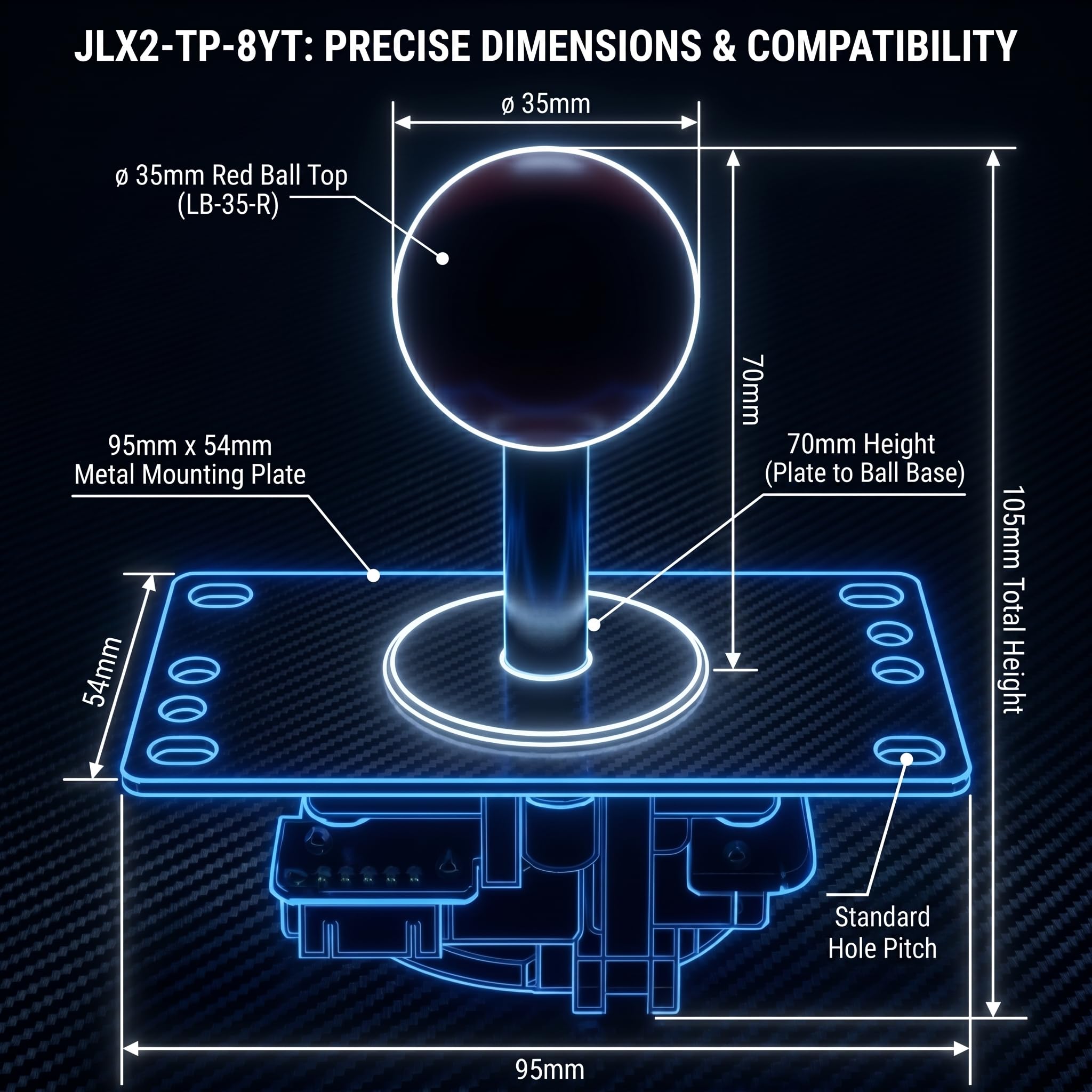 SANWA JLX2-TP-8YT Joystick de arcade de 2ª generación con parte superior de bola roja y arnés de 5 pines, actualización y sucesor definitivo de JLF, base POM, arandela en forma de X, puerta GT-8X