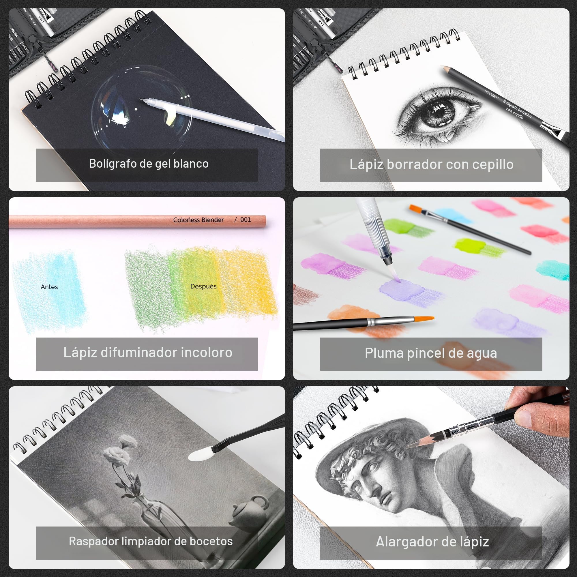 HIFORNY Juego de 136 Piezas de Dibujo y Boceto,Suministros de Arte Profesional con Lápices de Grafito,Carbón,Colores,Acuarela,Metálicos, y Herramientas de Dibujo (Rosado