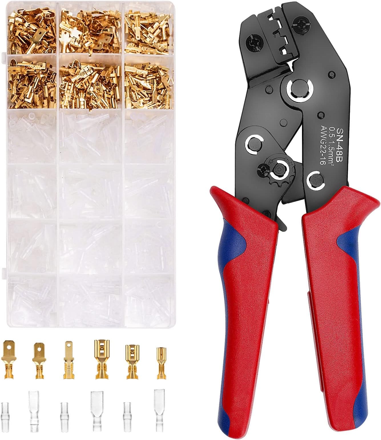 SOMELINE® Pince à Sertir pour Connecteur Bêche avec 12 Sortes Connecteurs Mâles Femelles Pour câble 0,25-2,5 mm², Pince à Sertir les Cosses de Fils