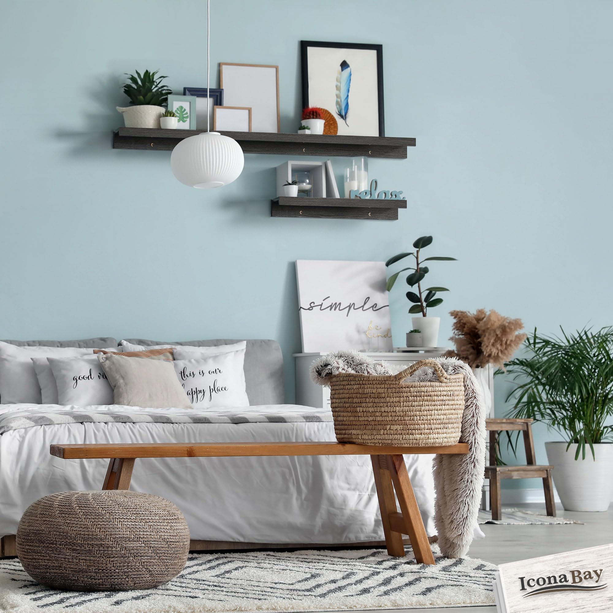 Estantes flotantes de pared de 91 cm - Juego de 3 en negro ébano - Estilo rústico moderno - Expositor de pared - Repisas para cuadros - de Icona Bay