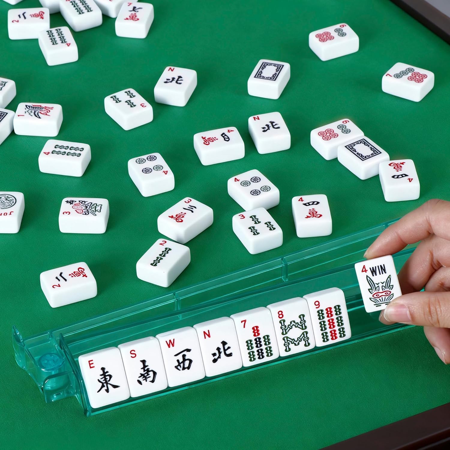 F2C American Mah Jongg Mahjong Set 166 Tiles, 4 Colors All-in-One Rack/Pushers, Red Soft Bag and Accessories –Classic Full Size Complete Mahjongg Mah Jong Set (Red)