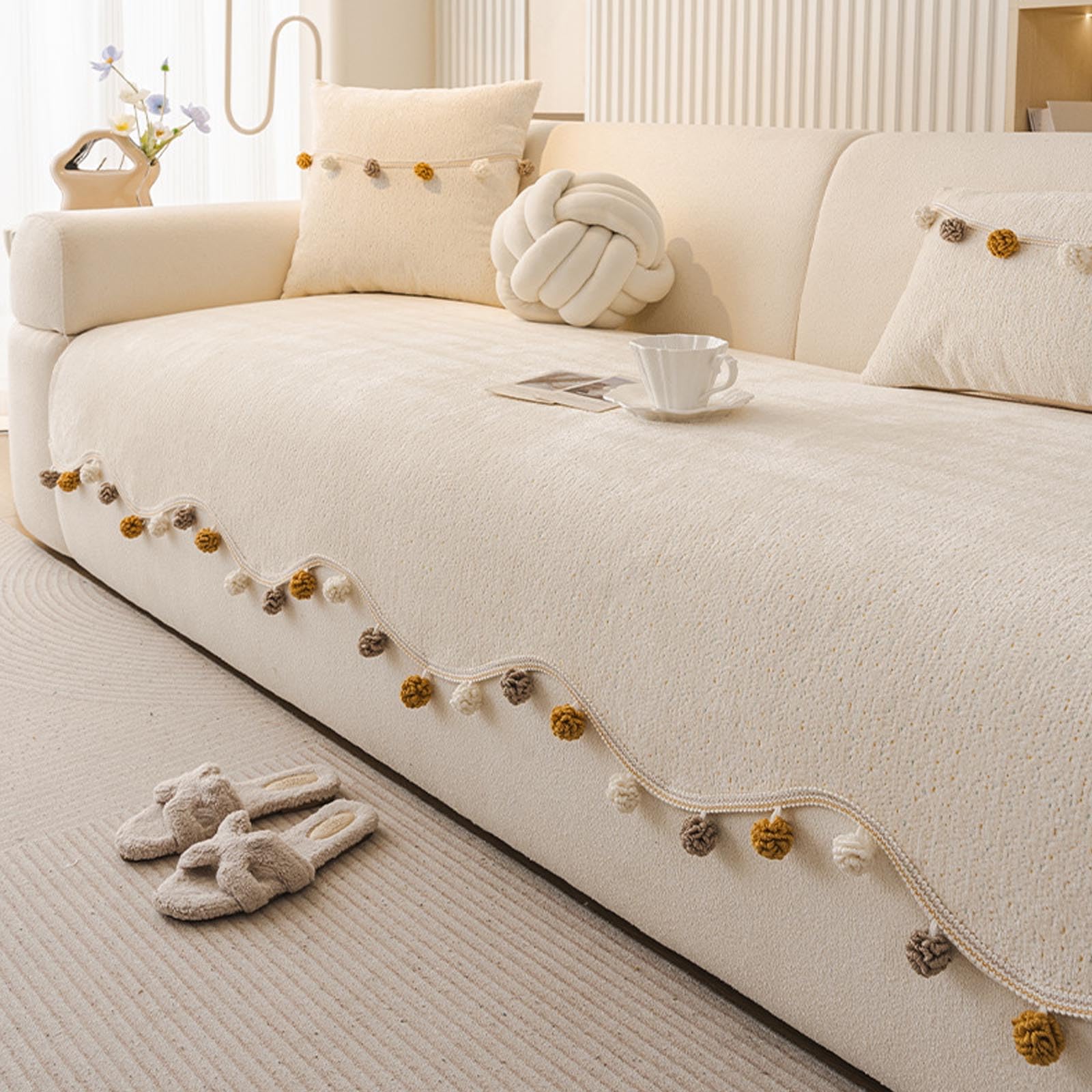 Copertura Per Divano In Tessuto Chenille, Copridivani Antiscivolo, Coprisedili Lavabili In Lavatrice, Protettore Per Mobili Del Soggiorno beige 90 * 240cm