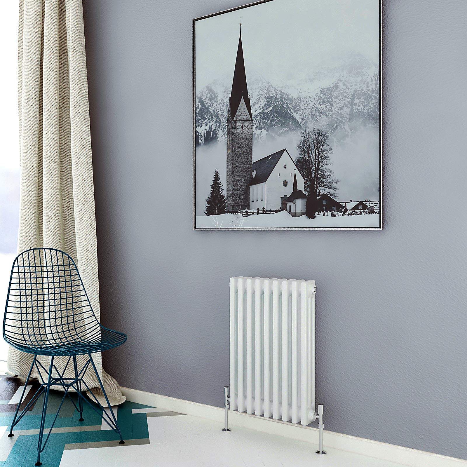 Acezanble∣3 Column Radiator, Horizontal 600mm White Wide Low Cast Iron Style Radiator Centre Heating for Window Hallway — image 1