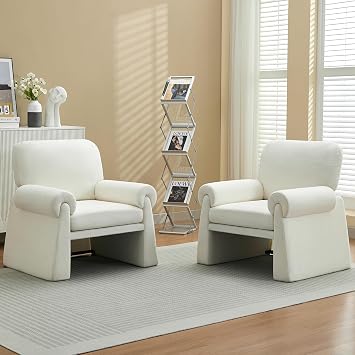 Accent Chairs Set of 2, Modern Living Room Chairs, Comfy Single Sofa Chair with Thick Cushion and Armrests, Upholstered Reading Club Chair, Arm Chair for Living Room Bedroom, Beige