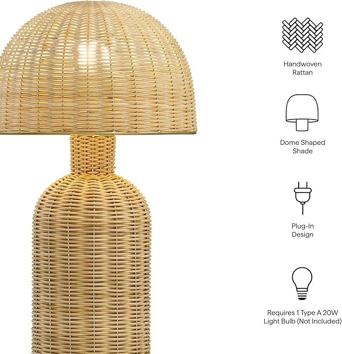 Modway Modway Briar 24 Inch Rattan Table Lamp in Natural – Boho Wicker Dome Lamp with Woven Base – Modern Farmhouse Nightstand Light photo 2