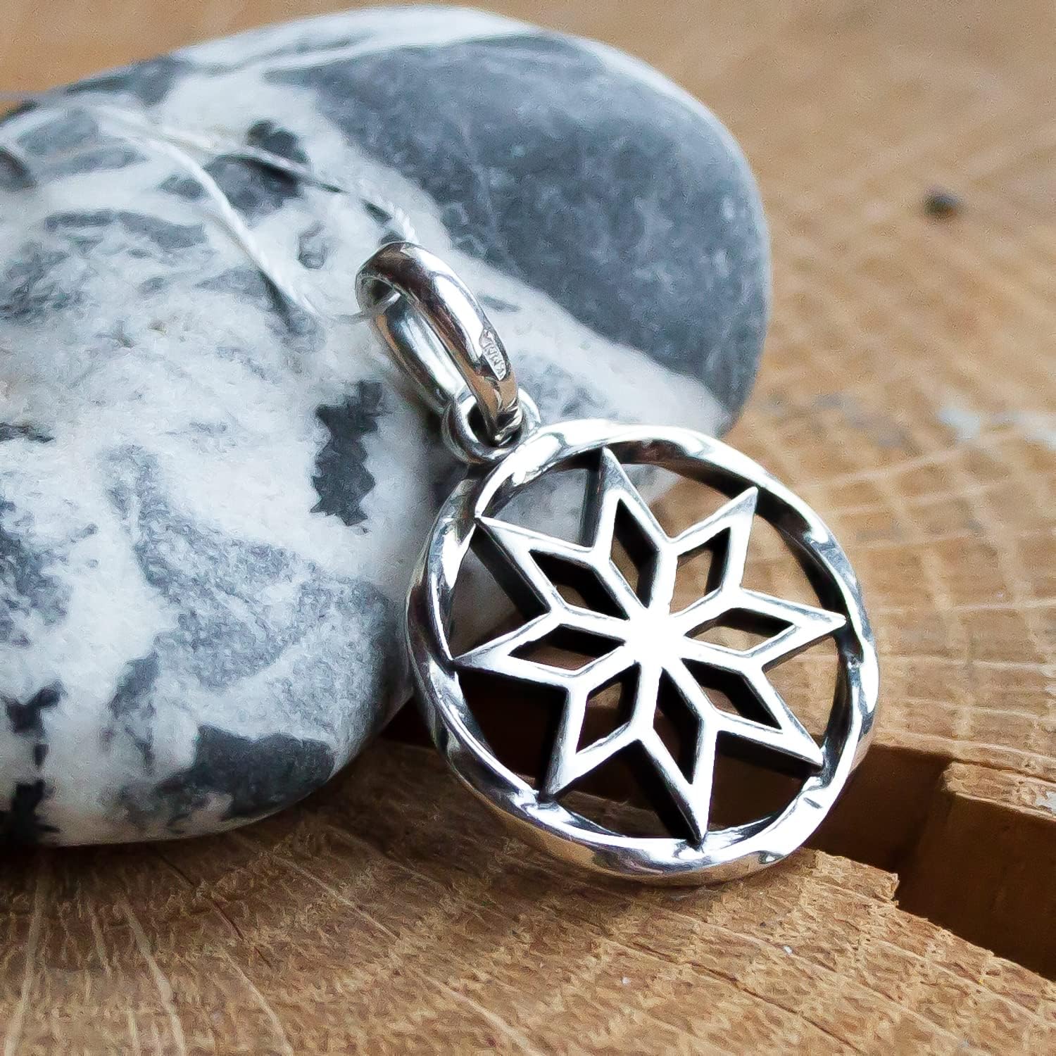 Wiccan Pagan Sun Necklace - 925 Sterling Silver - 8-Pointed Star Alatyr Pendant - Magic Slavic Powerful Protective Amulet Talisman - Spiritual Sacred Geometry Jewelry for Women - Handmade