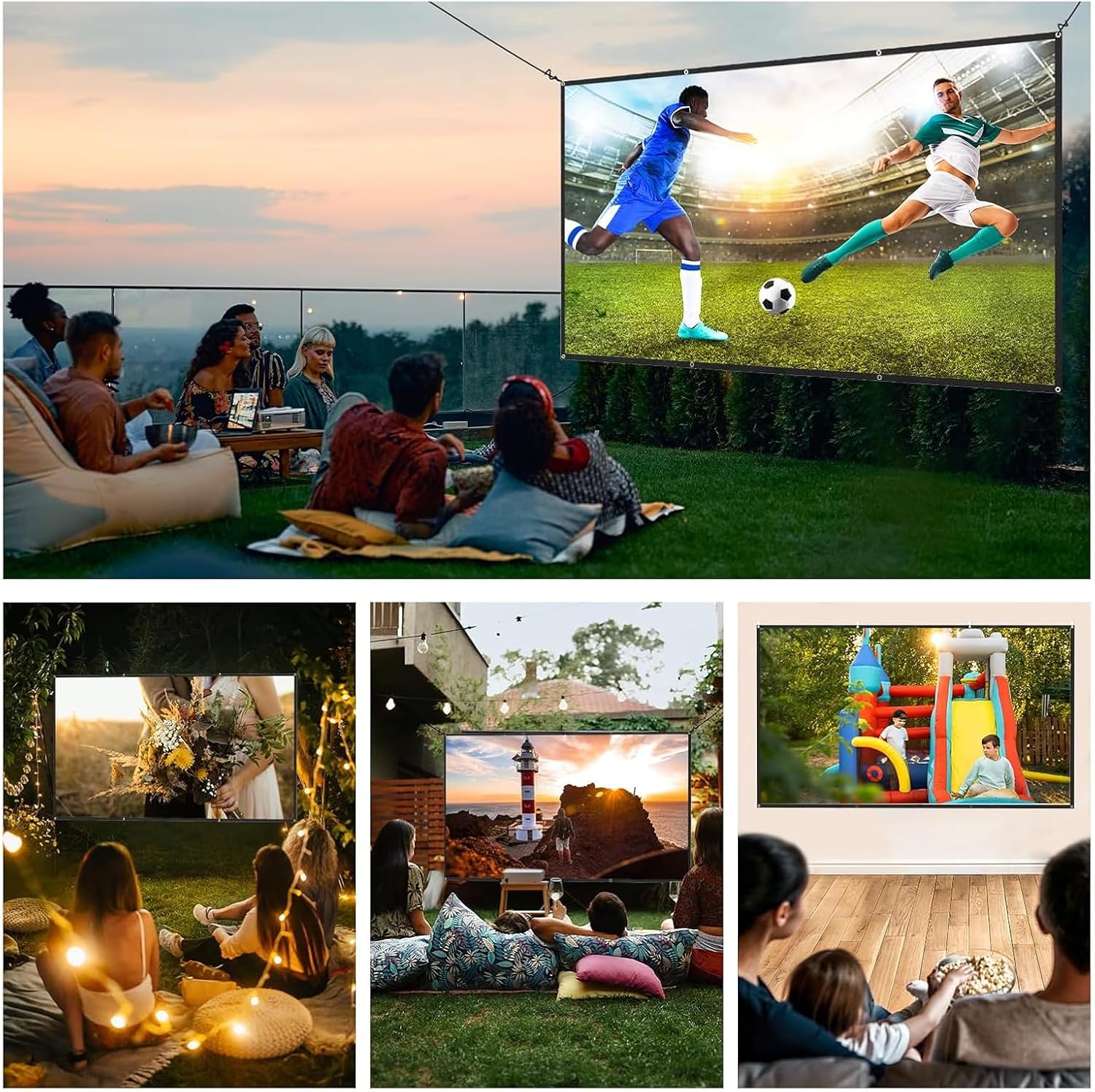 Projection Screen, 4K Movie Projector Screen 16:9 HD Foldable Anti-Crease Portable Projector, Movies Screen for Home Theater Outdoor Indoor Support Double Sided Projection (80in Pro)