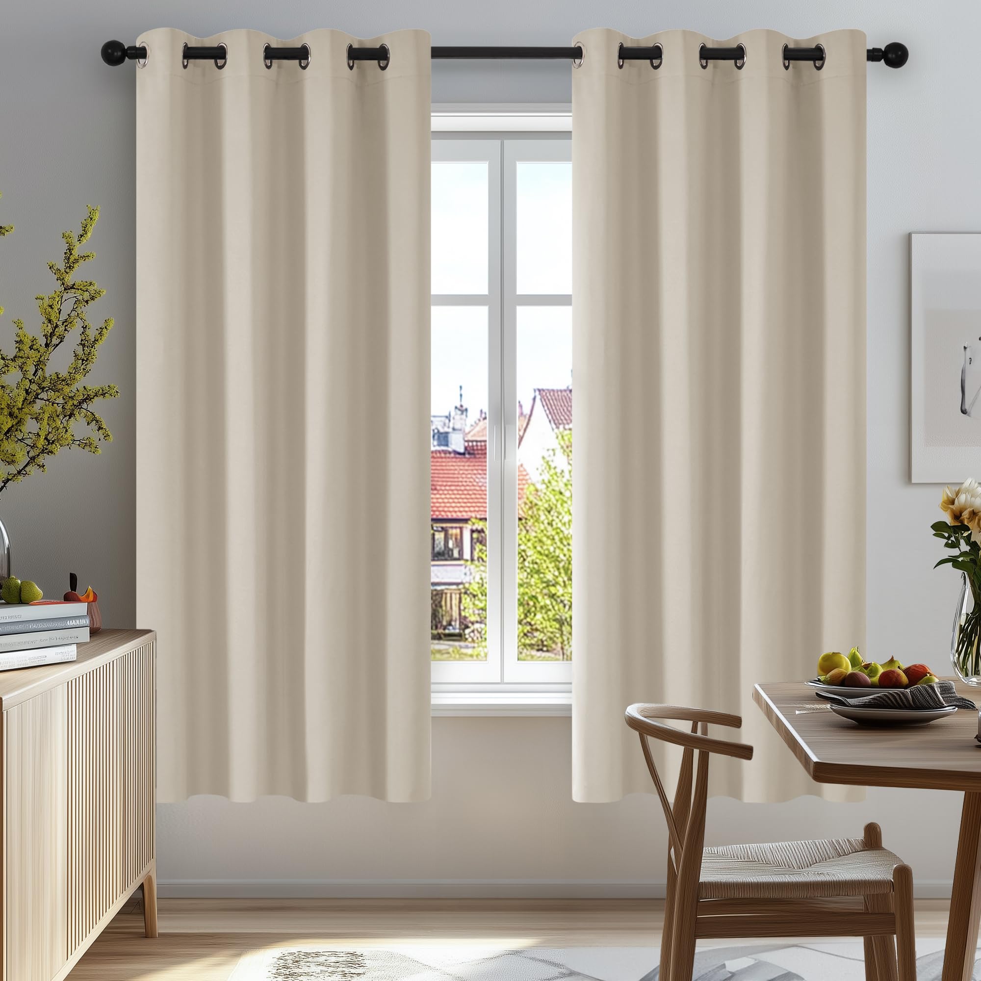 Deconovo Blackout Curtains Eyelet, Super Soft Thermal Insulated Drapes, Noise Redudcing Bedroom Curtains for Living Room, 46 x 54 Inch, Natural Sand, 2 Panels — image 1