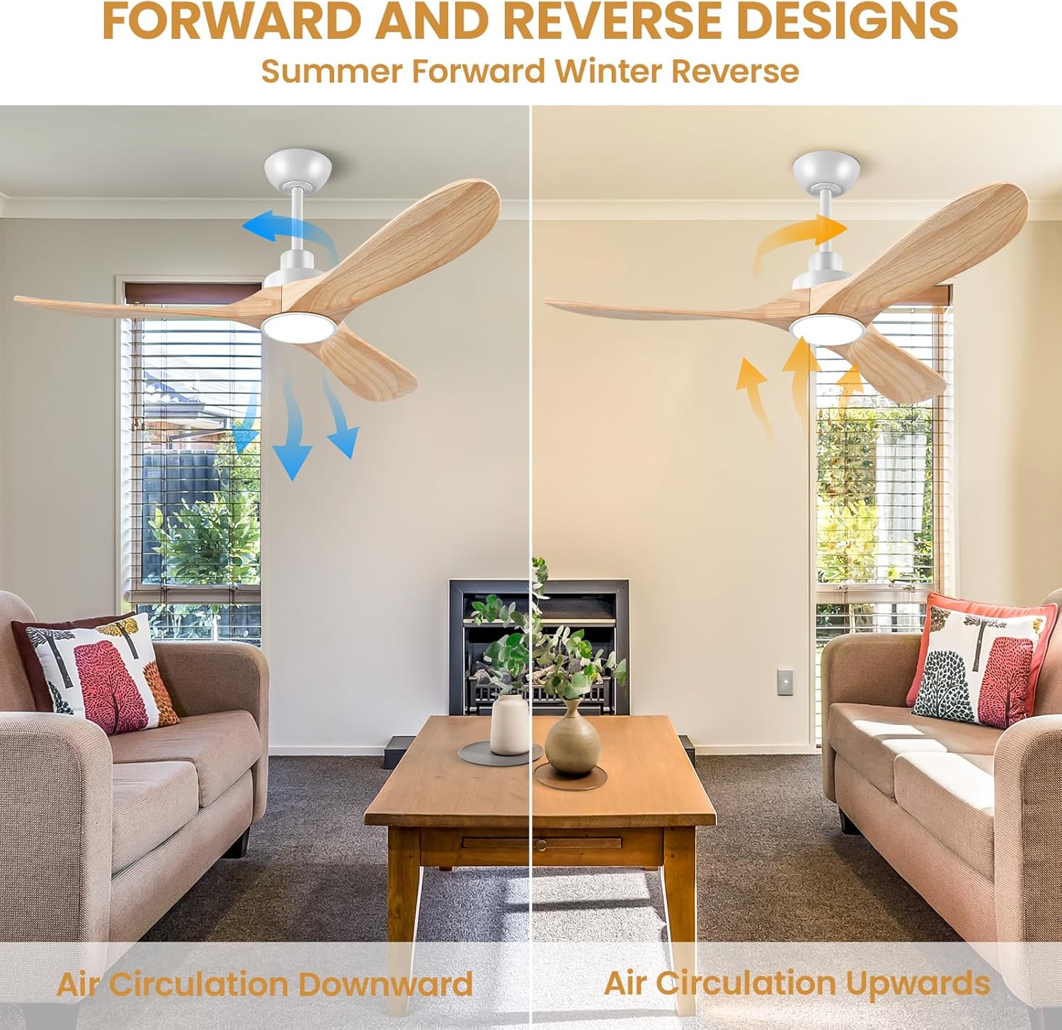 Ceiling Fans with Lights 42 inch Low Profile Wood Ceiling Fan with Light and Remote,Reversible Rotation, Noiseless, 6 Speeds, 3CCT Dimmable, Timed Switch Control for Bedroom Living Room Patio