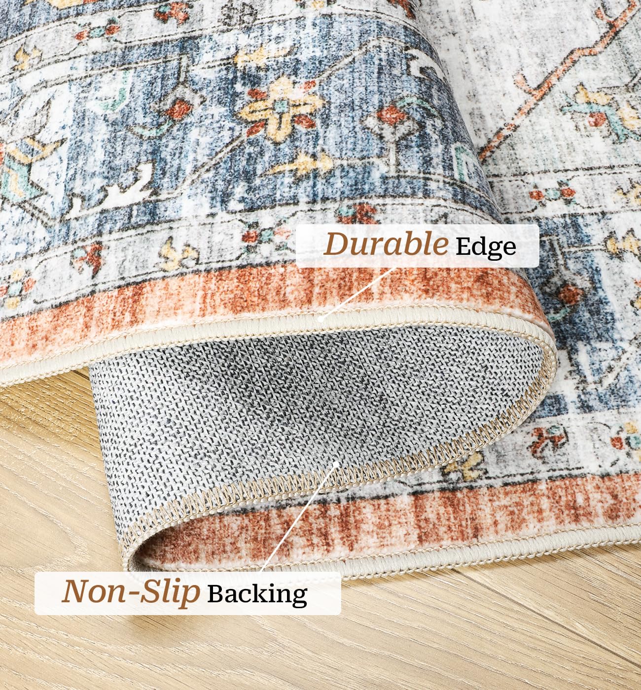 befbee 8x10 Area Rugs for Living Room, Non-Slip Soft Washable Large Area Rug,Stain Resistant Indoor Floor Rugs for Bedroom Home Decor Rug (Navy/Orange,8'x10')