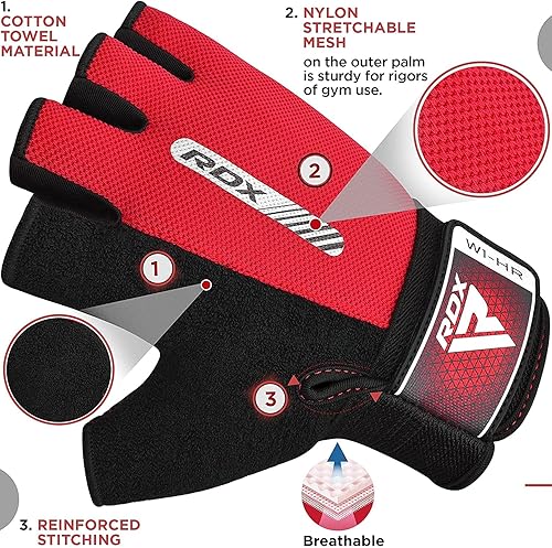 Miniatura 4 de RDX Guantes de levantamiento de pesas para gimnasio, entrenamiento de fitness, protección completa acolchada antideslizante, ultra ventilados,