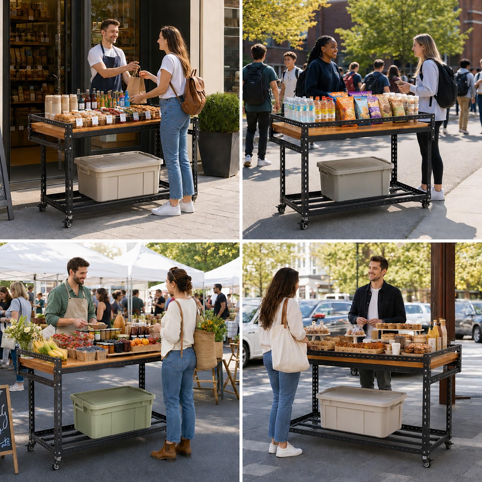 Puesto Ambulante, Carrito de Venta Con Ruedas, Stand de Venta con Mesa Plegable, Puesto para Ferias, Stand Expositor para Exterior, Puesto para Mercado Agrícola(White,150x100cm/59x47in)