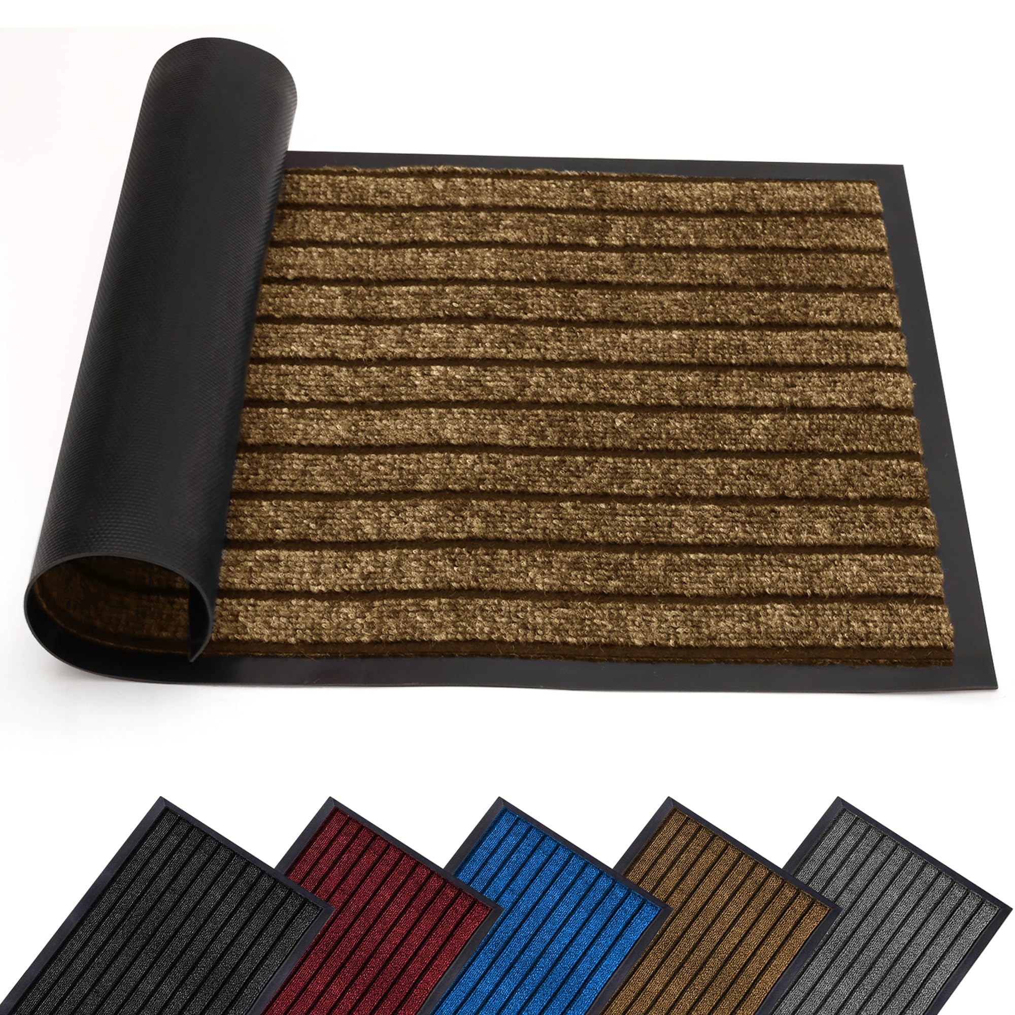 AMEHA Door Mat Indoor & Outdoor Brown 40x60 Cm Heavy Duty Rubber Door Mats Dirt Trapper Non Slip Washable Barrier Floor Mat Entrance Rug Shoes Scraper Super Absorbent Front Doormats โ image 1