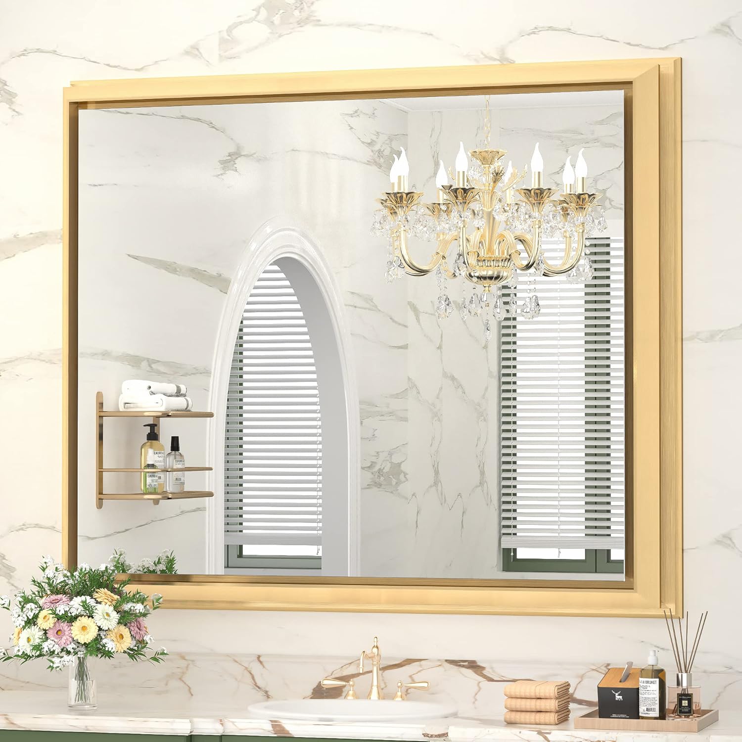Vosuja 30 x 36 Inch Gold Bathroom Mirrors for Vanity