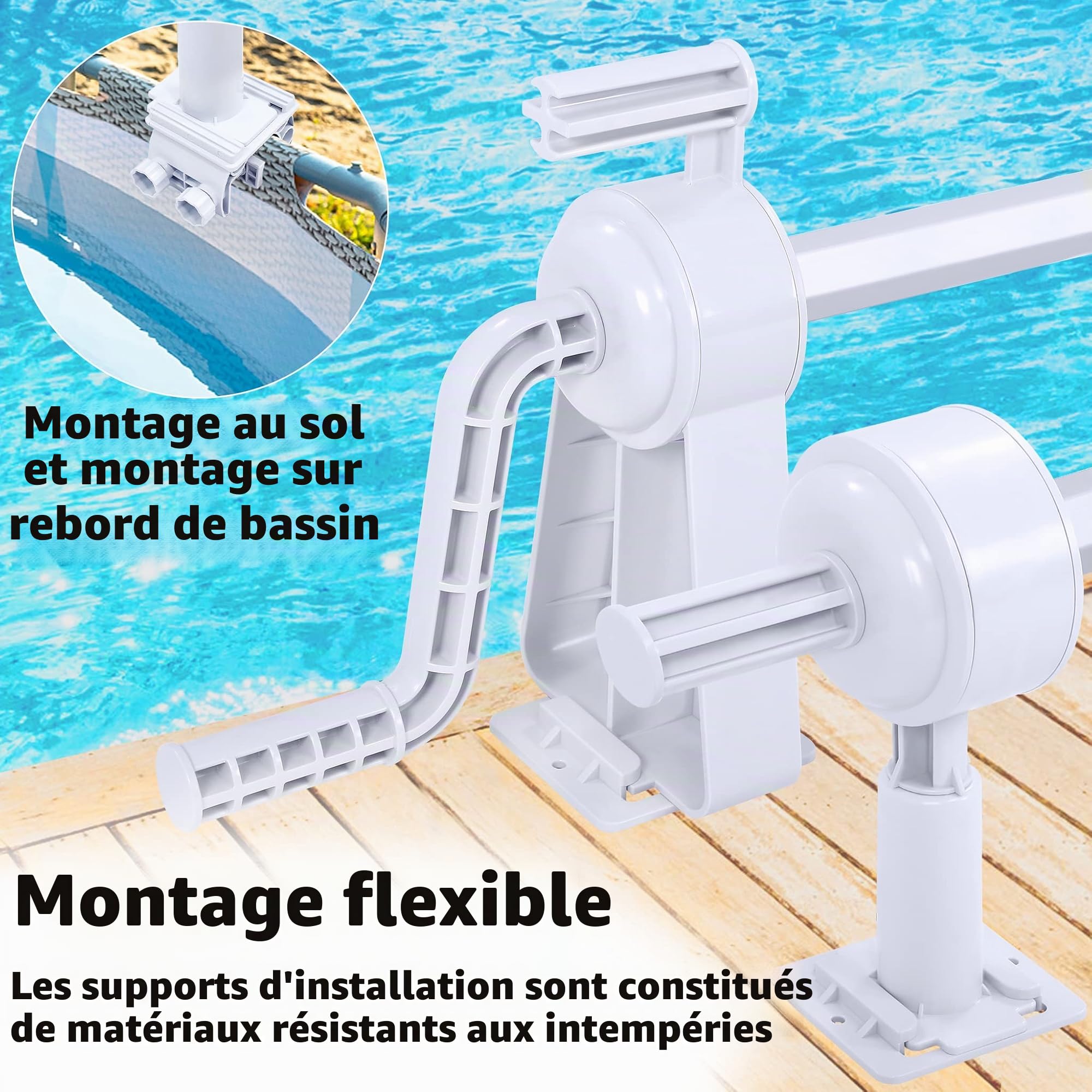 HENGMEI Système d'enroulement de piscine avec bandes de fixation pour films solaires, bâches de piscine et couvertures de 105 à 615 cm